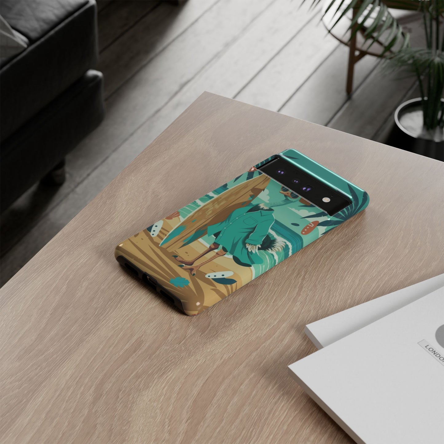 Phone Case — Retro Dressed Seagull Surfing Beach Illustration