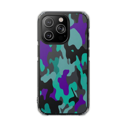 Camouflage Clear Magnetic Impact Phone Case — Teal & Purple Camo