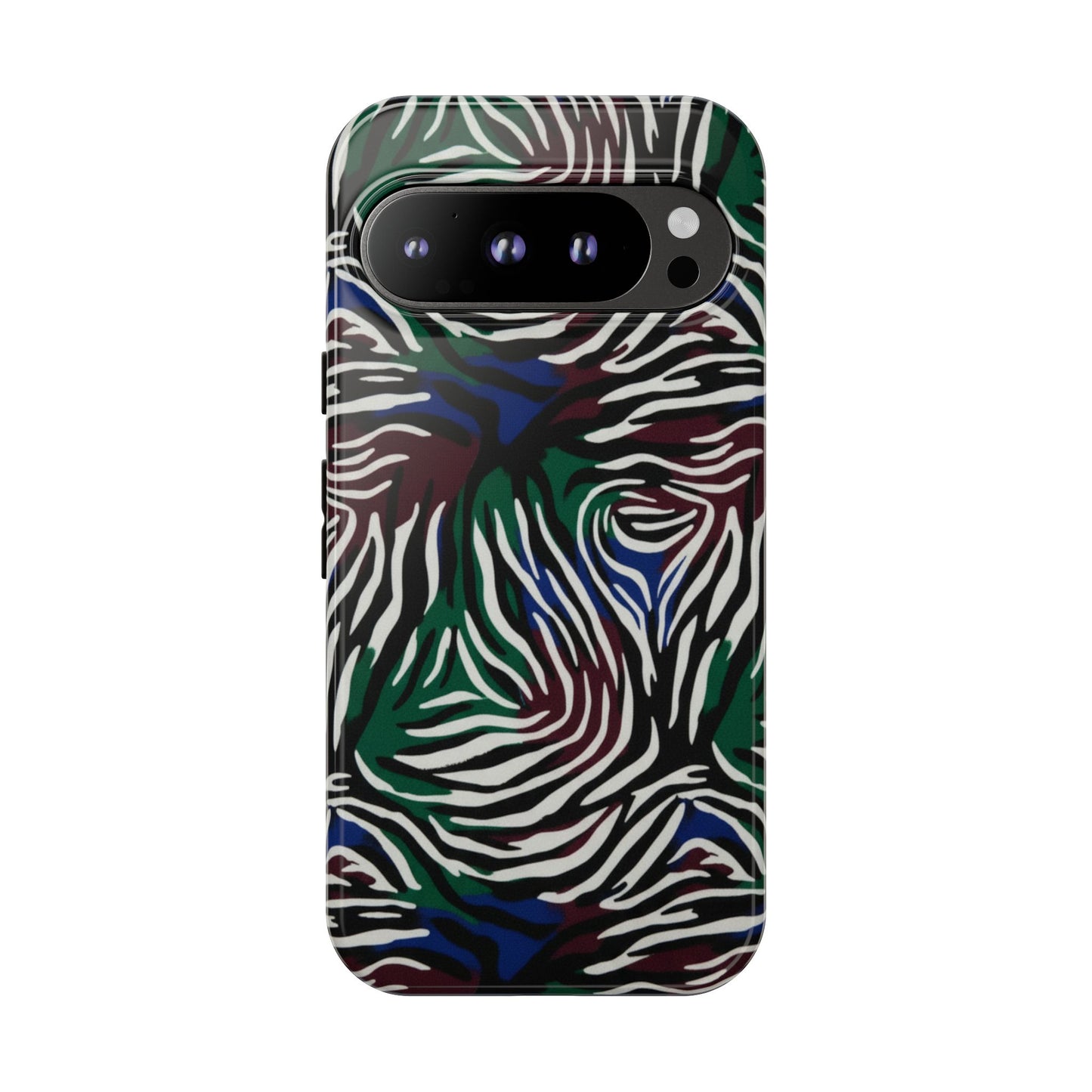 Zebra Camo Tough Phone Case – Green & Blue Animal Print Protective Cover