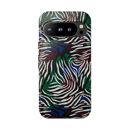 Zebra Camo Tough Phone Case – Green & Blue Animal Print Protective Cover