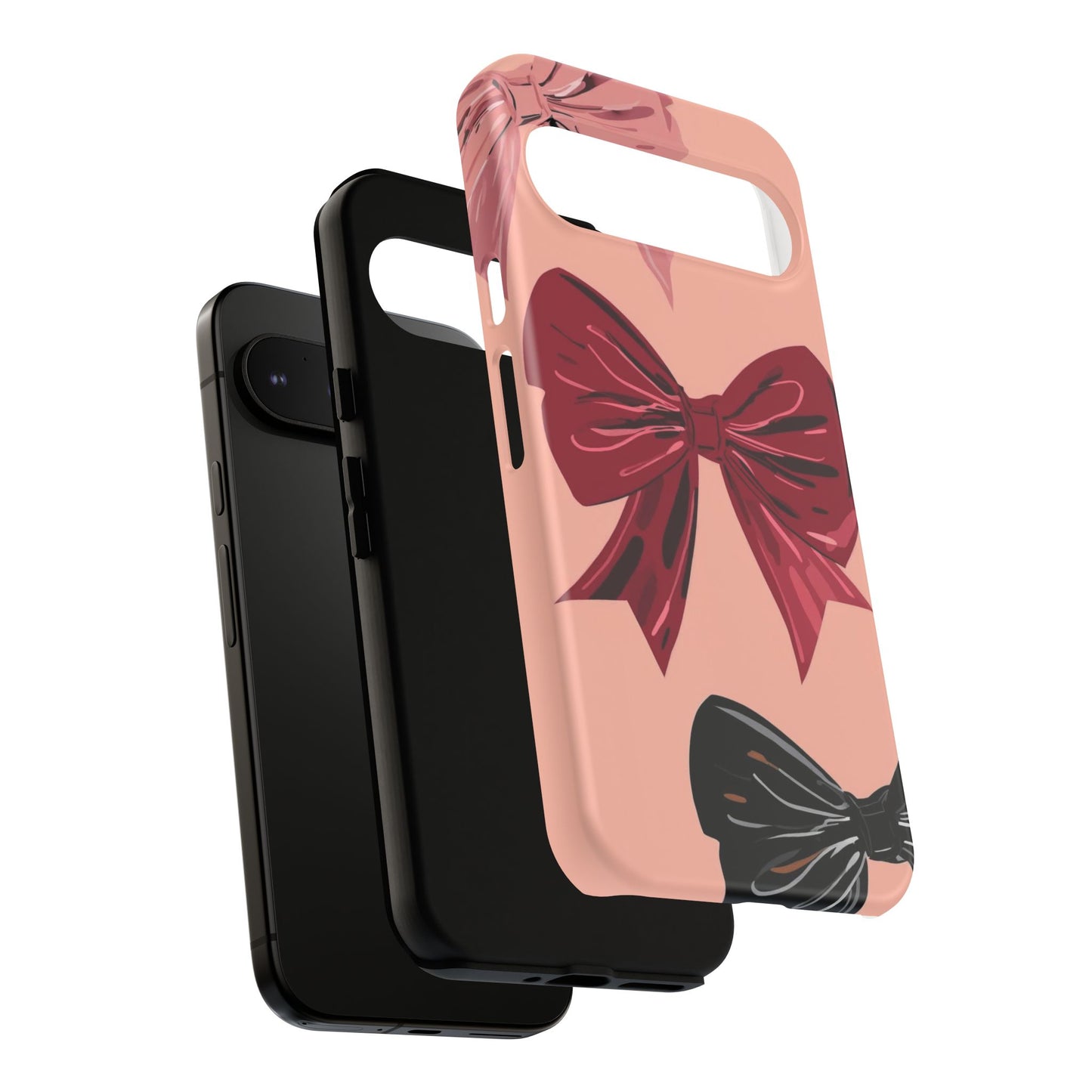 Bow Pattern Tough Phone Case — Pink, Red & Black Decorative Bows