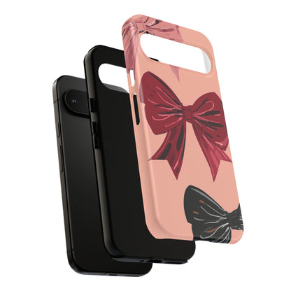 Bow Pattern Tough Phone Case — Pink, Red & Black Decorative Bows