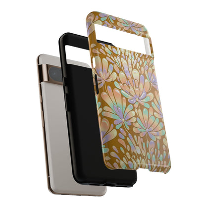 Floral Burst Tough Phone Case – Gold Pastel Botanical Protection