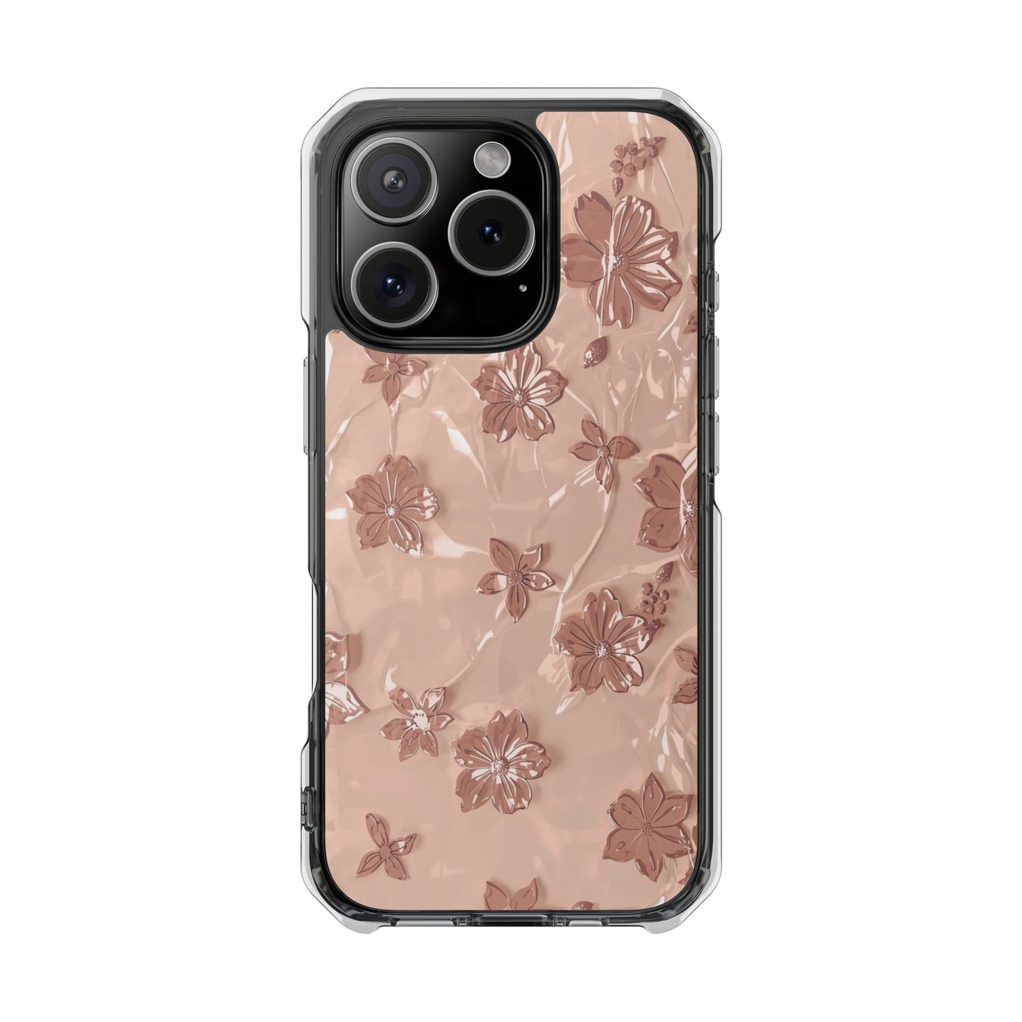 Clear Magnetic Phone Case — Rose Gold Floral Impact Protection