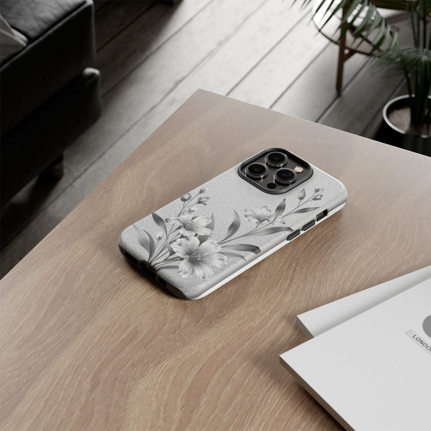 Floral Monochrome Phone Case — Elegant Black & White Lily Design