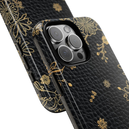 Floral Gold Foil Leather Texture Tough Phone Case