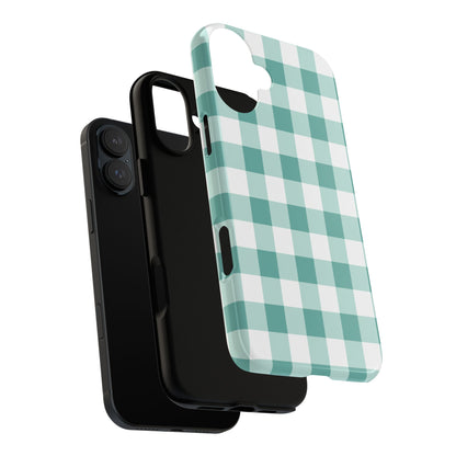 Mint Green Buffalo Check Tough Phone Case — Durable Plaid Protective Cover