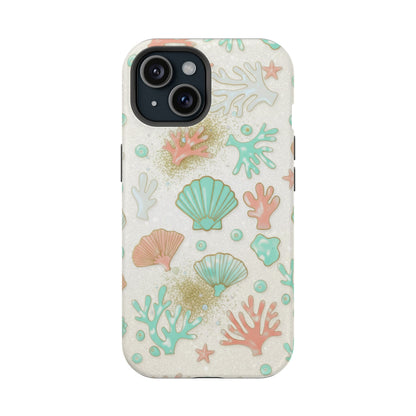 Sea Shells Magnetic Impact Phone Case — Pastel Coral & Teal Beach Design
