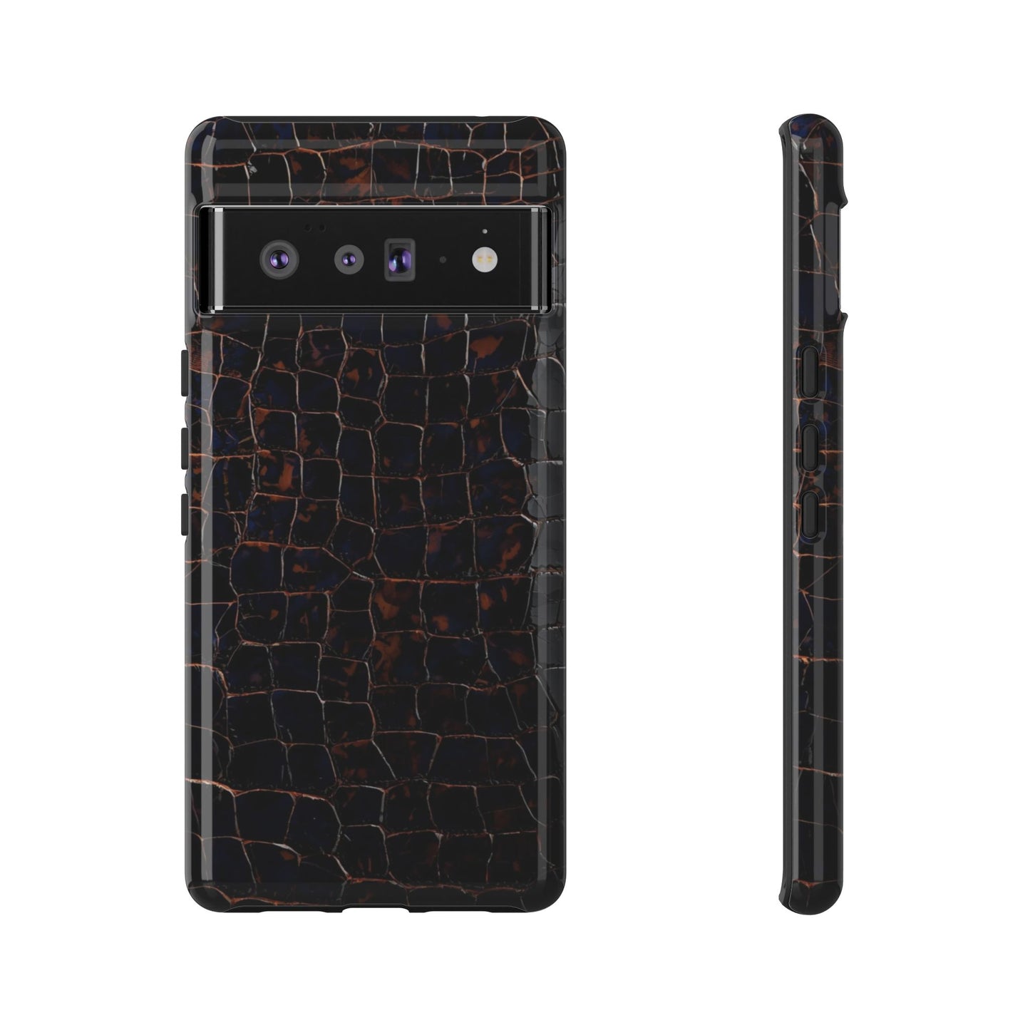 Croc-Embossed Tough Phone Case — Shockproof Black Alligator Texture