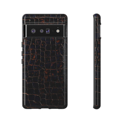 Croc-Embossed Tough Phone Case — Shockproof Black Alligator Texture