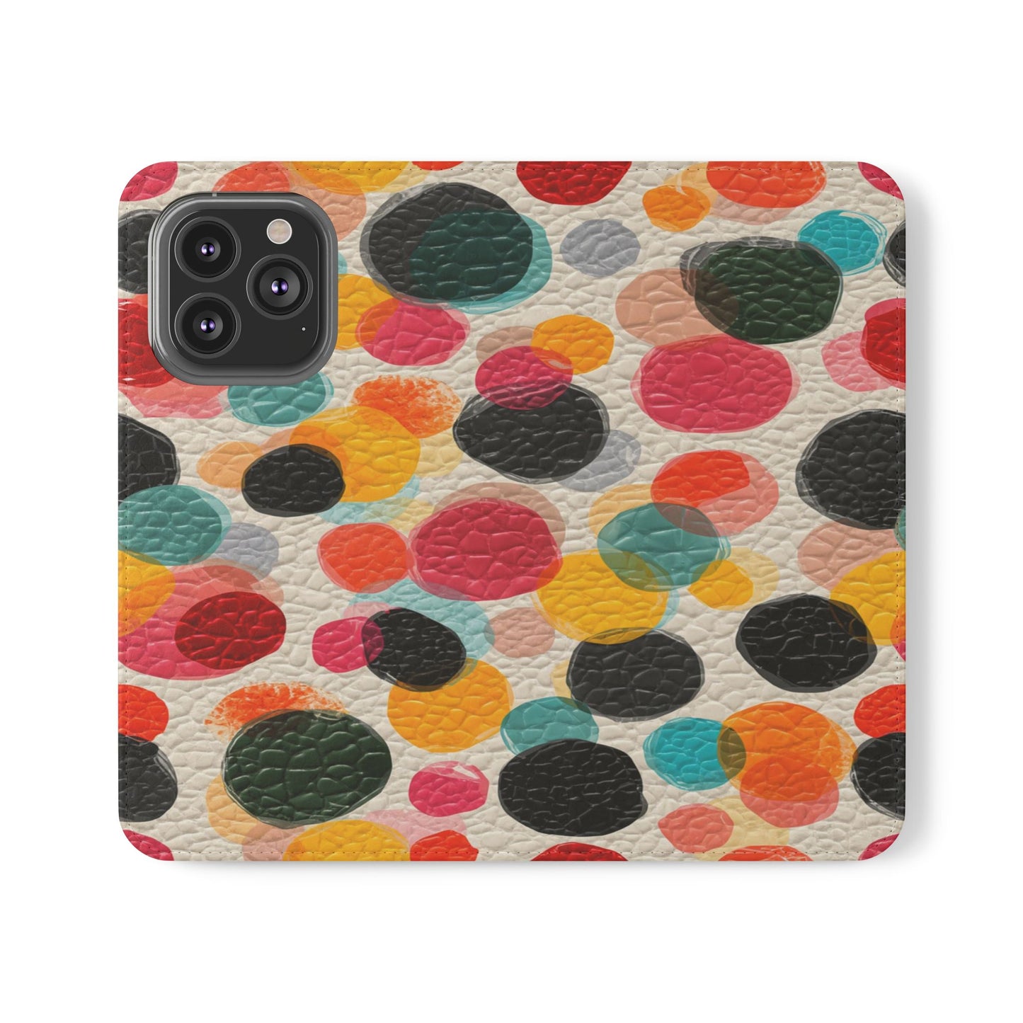 Colorful Confetti Dot Flip Phone Case — Retro Polka Wallet Cover