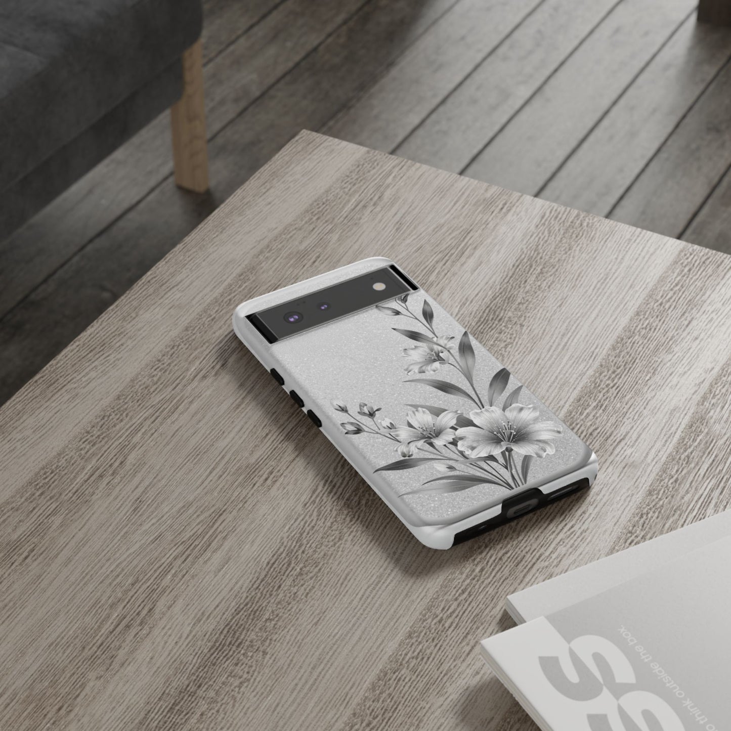 Floral Monochrome Phone Case — Elegant Black & White Lily Design