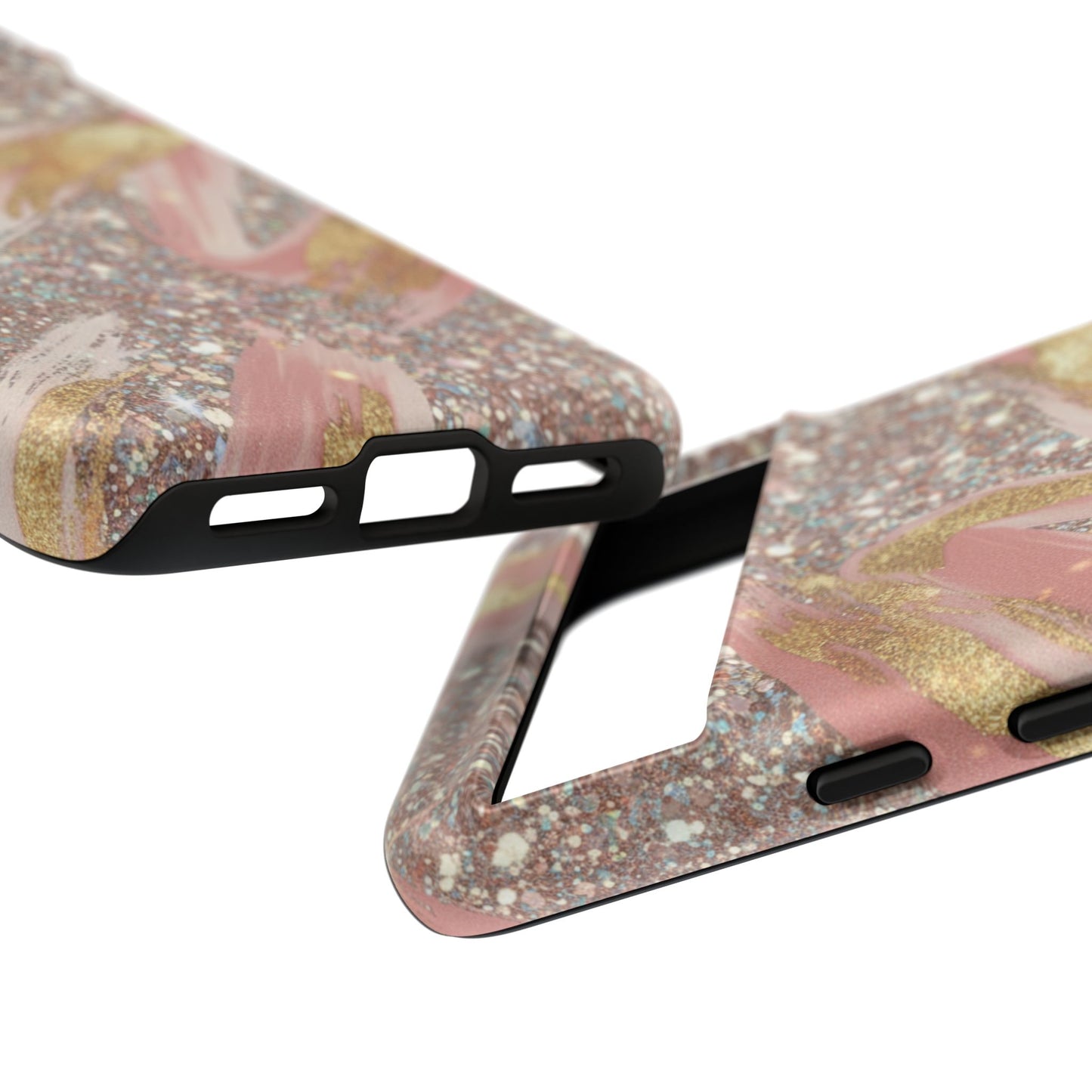 Glitter Blush Marble Phone Case — Pink Gold Swirl Tough Case