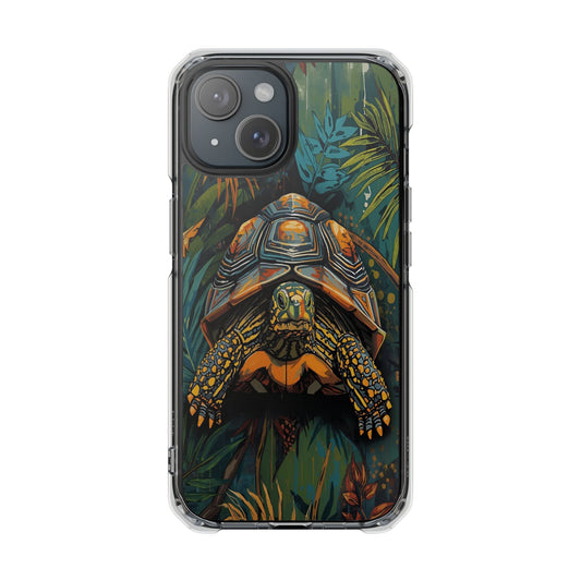 Clear Magnetic Phone Case — Tropical Turtle Art, Impact-Resistant iPhone Cover