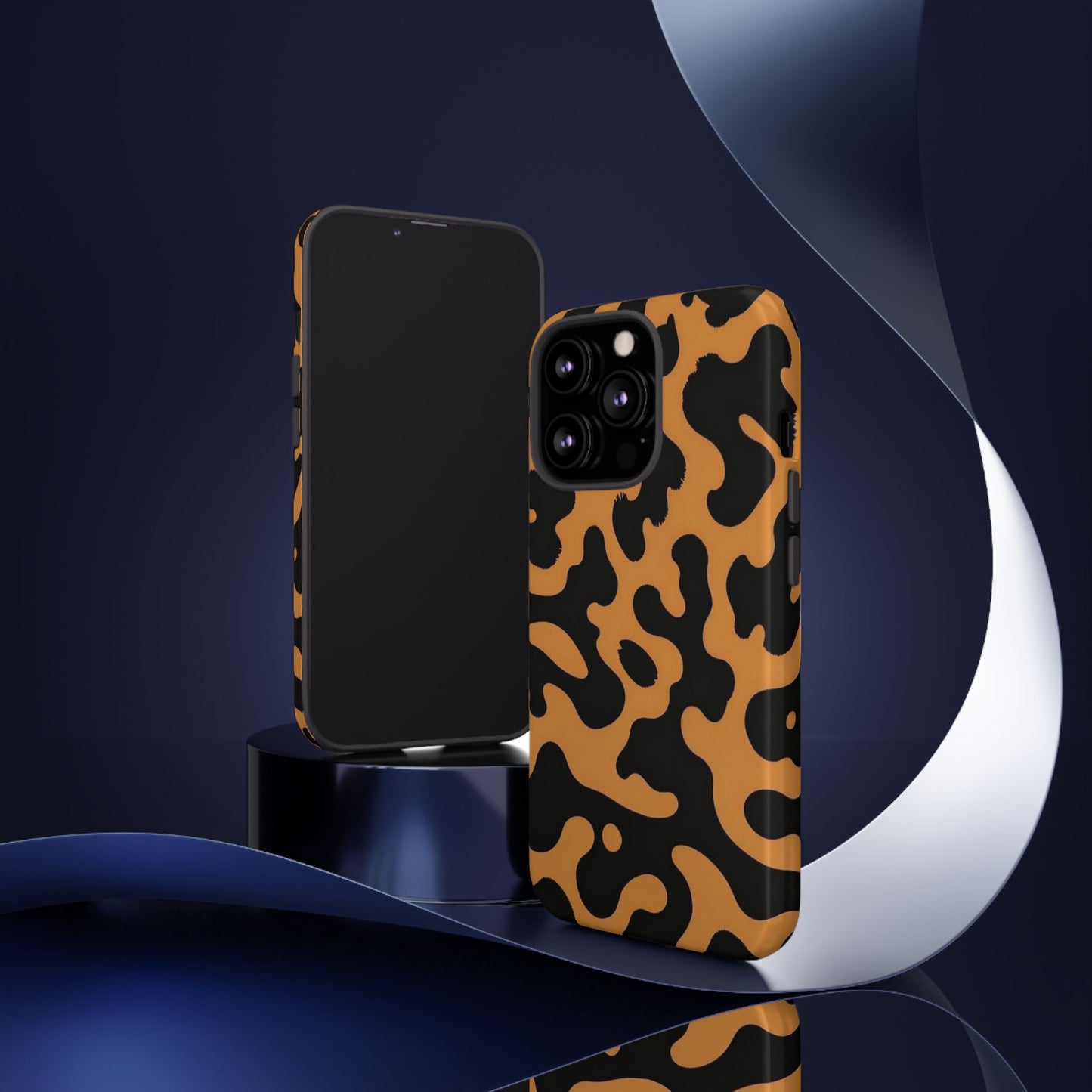 Leopard Print Phone Case — Orange & Black Tough Pattern Protective Cover