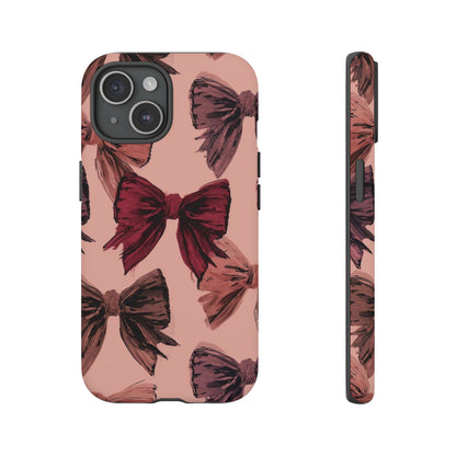 Bow Pattern Tough Phone Case — Pink Watercolor Bows Protective iPhone Cover