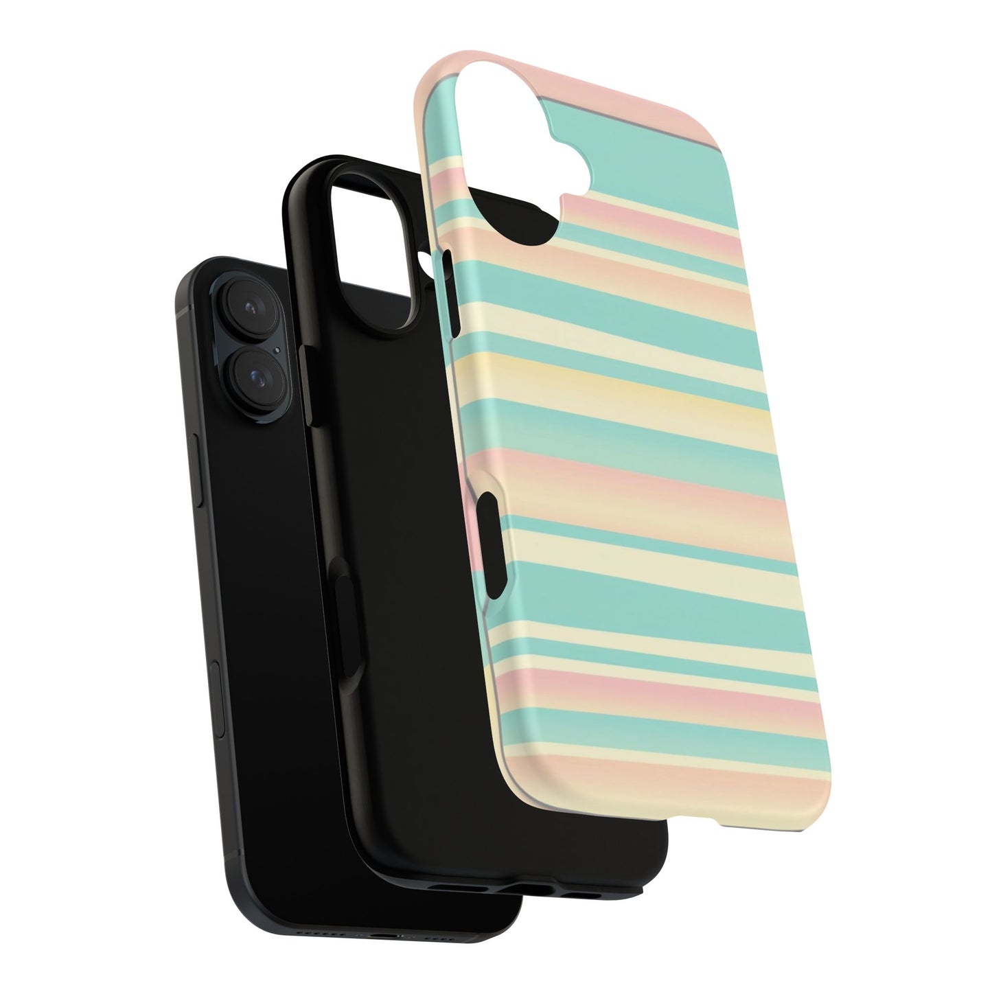 Pastel Striped Tough Phone Case — Mint, Peach & Cream Protective Cover