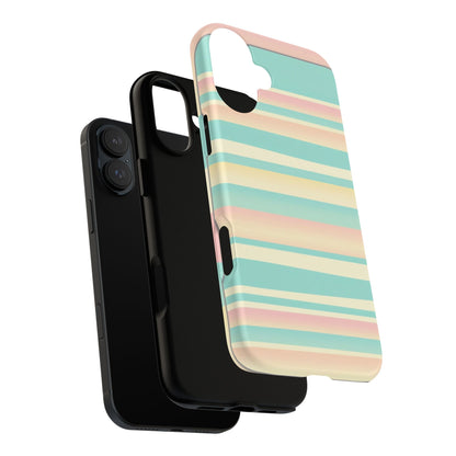 Pastel Striped Tough Phone Case — Mint, Peach & Cream Protective Cover