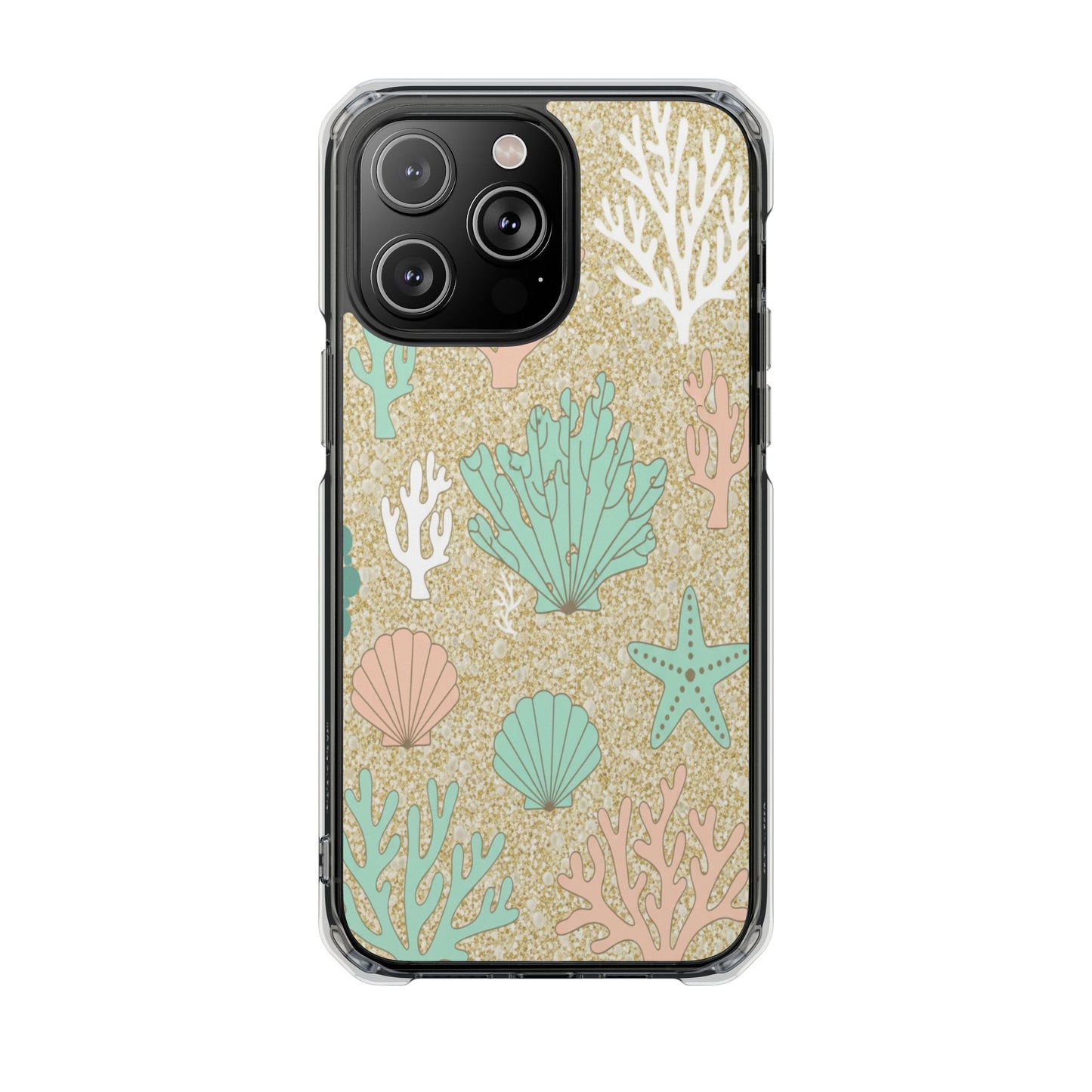 Clear Magnetic Phone Case — Pastel Seashell & Coral Beach Design
