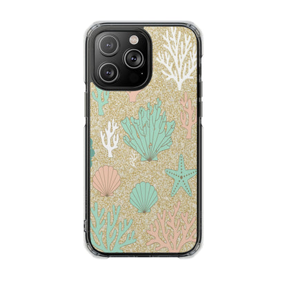 Clear Magnetic Phone Case — Pastel Seashell & Coral Beach Design