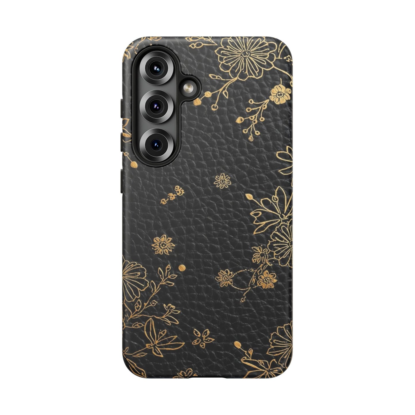 Floral Gold Foil Leather Texture Tough Phone Case