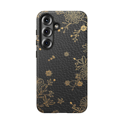 Floral Gold Foil Leather Texture Tough Phone Case