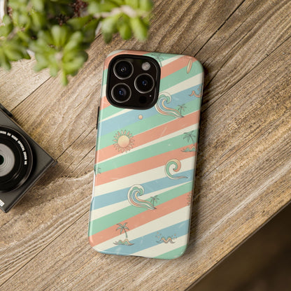 Surf Stripe Tough Phone Case — Retro Beach Waves Pattern