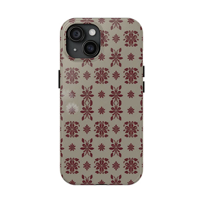 Tough Phone Case — Vintage Red Floral Pattern Protective Cover