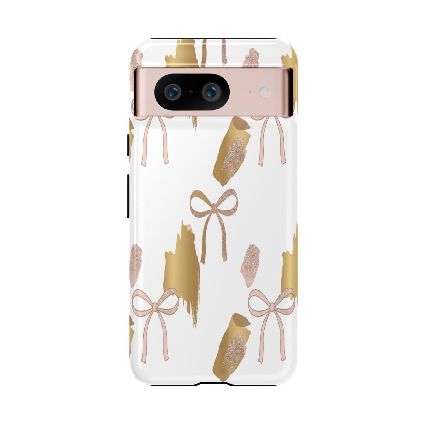 Phone Case — Gold Brushstroke & Blush Bow Pattern