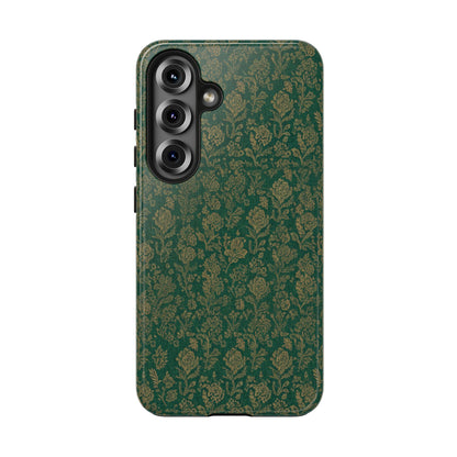 Vintage Floral Tough Phone Case — Green Damask Protective Cover