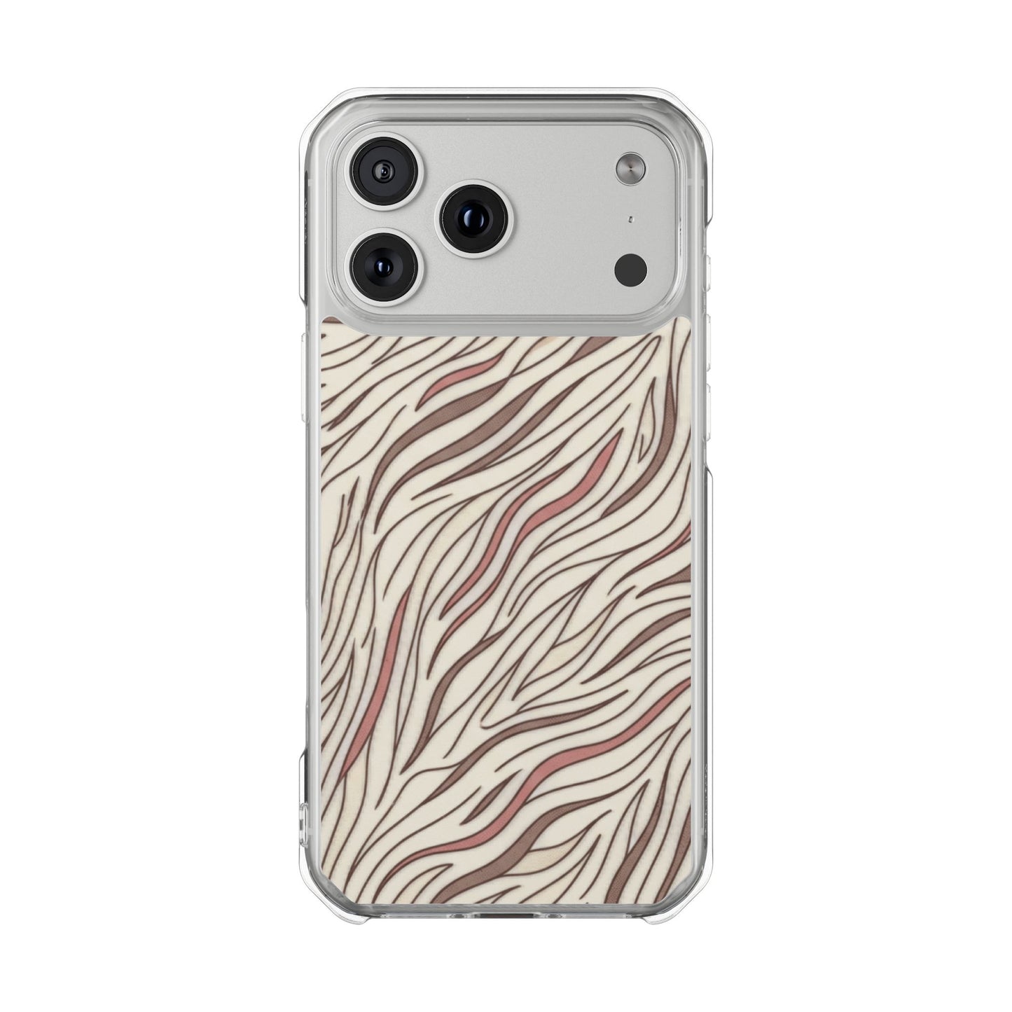 Clear Magnetic Phone Case — Neutral Beige Abstract Zebra Print
