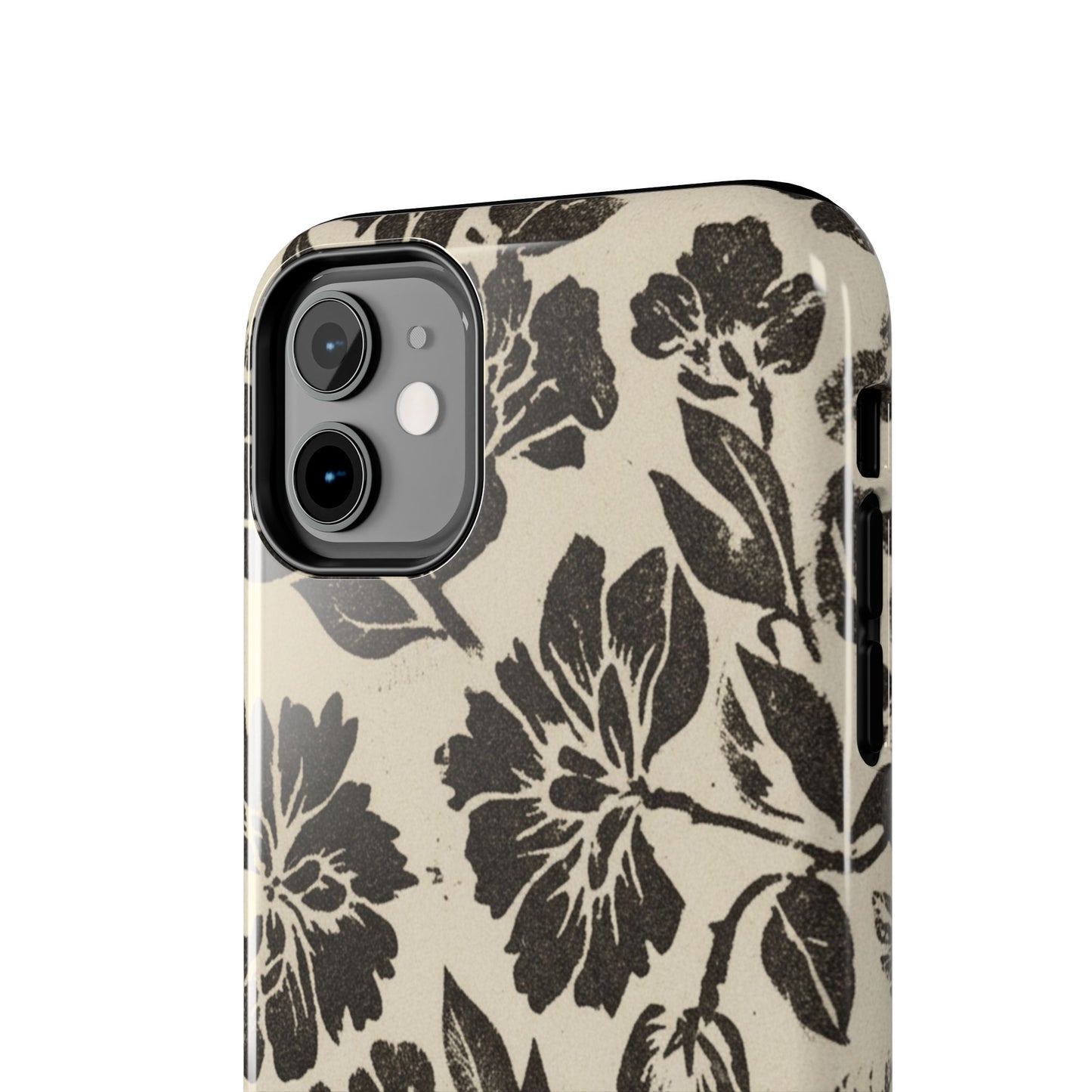 Floral Noir Tough Phone Case — Black Vintage Flower Protective Cover