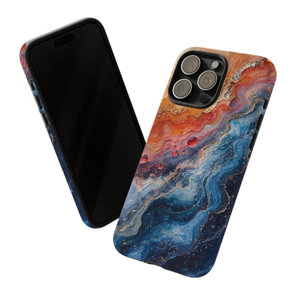 Marbled Galaxy Tough Phone Case — Abstract Blue & Coral Protective Cover