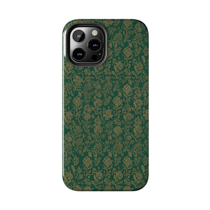 Vintage Floral Tough Phone Case — Green Damask Protective Cover