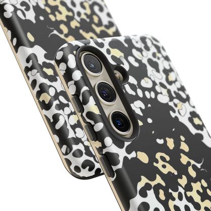 Leopard Splash Tough Phone Case — Black & Cream Animal Print Protective Cover