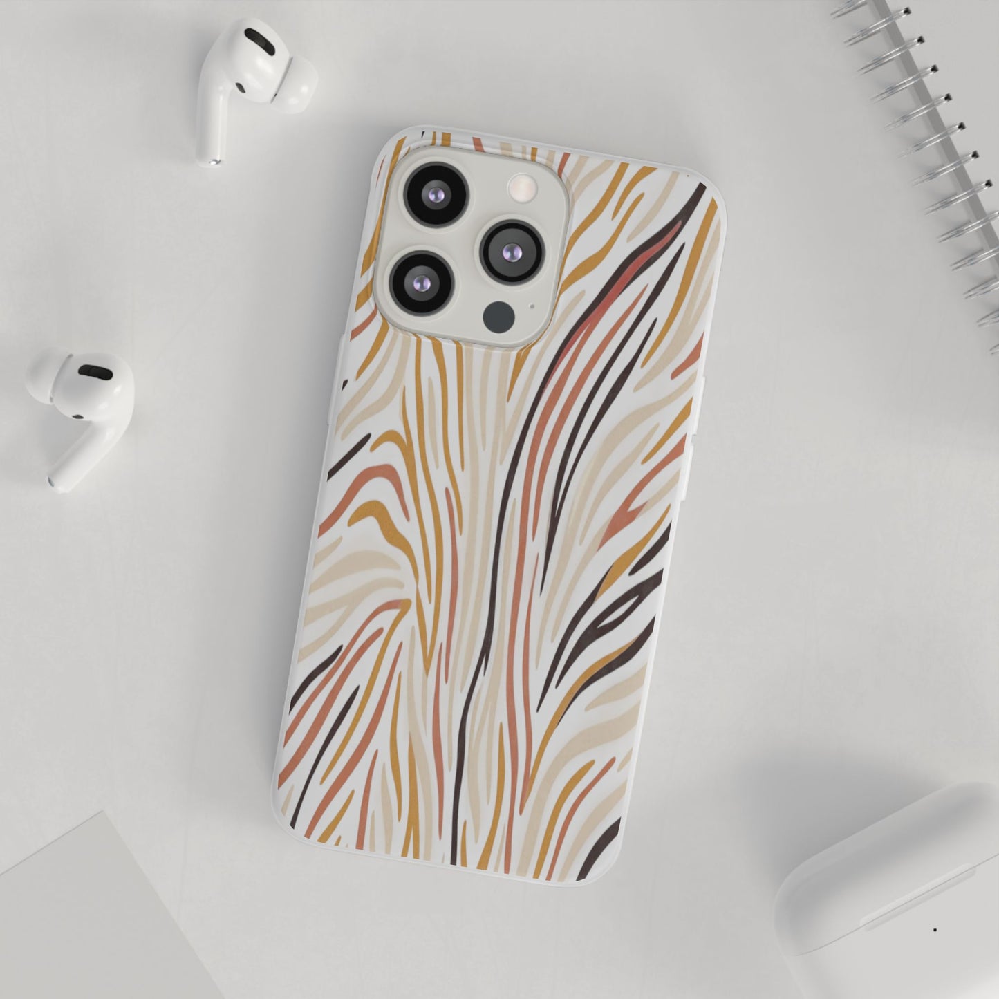 Marbled Neutral Stripe Phone Case — Abstract Beige & Terracotta Flexi Case