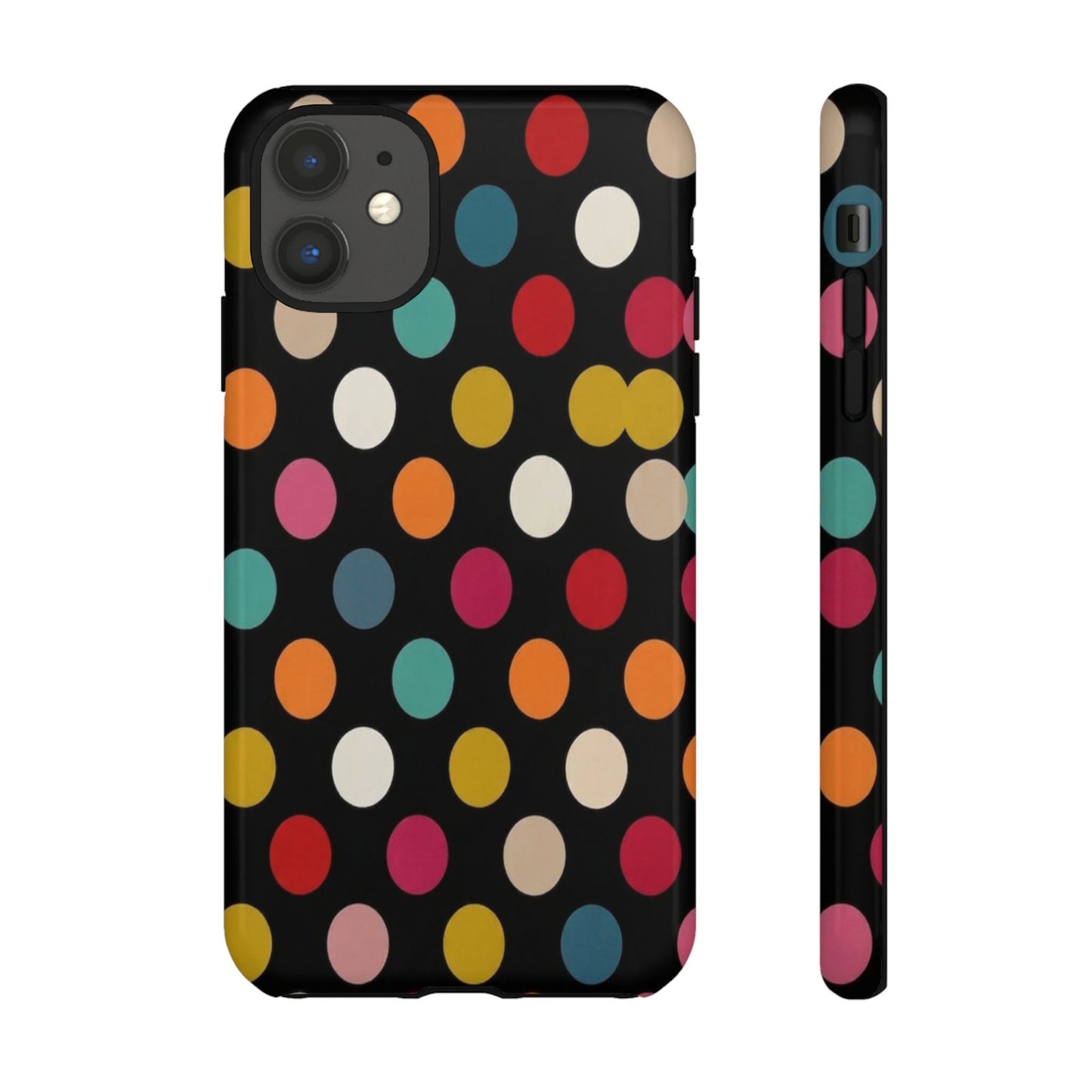 Polka Dot Tough Phone Case – Colorful Retro Dots on Black