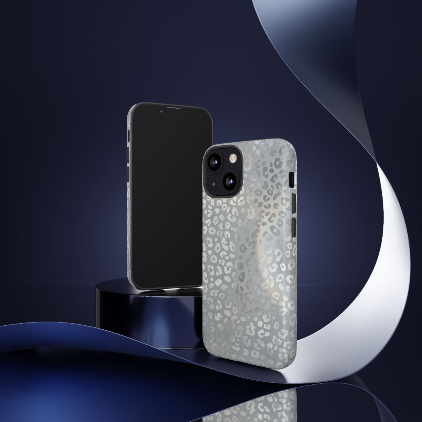 Grey Leopard Print Tough Phone Case — Durable Protective iPhone Cover