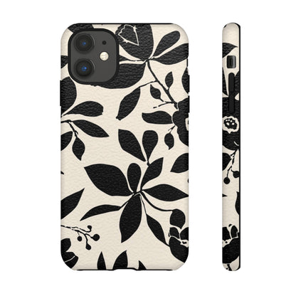 Black Floral Pattern Phone Case — Monochrome Botanical Tough Case