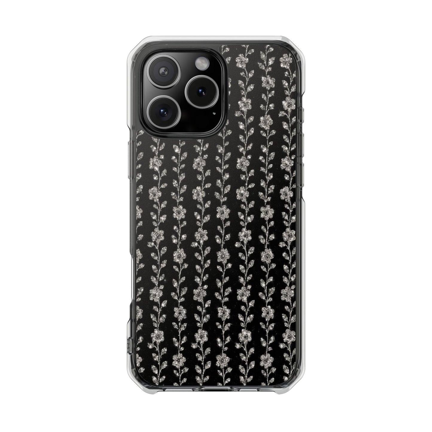 Clear Magnetic Phone Case — Minimal Black Floral Vine Pattern