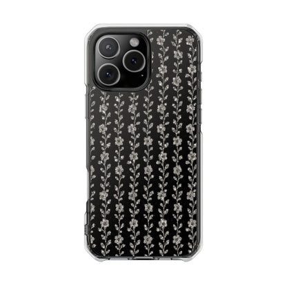Clear Magnetic Phone Case — Minimal Black Floral Vine Pattern