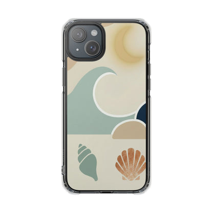 Clear Magnetic Phone Case — Coastal Shell & Wave Art, Minimal Beach Vibe