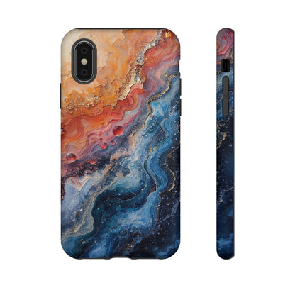 Marbled Galaxy Tough Phone Case — Abstract Blue & Coral Protective Cover