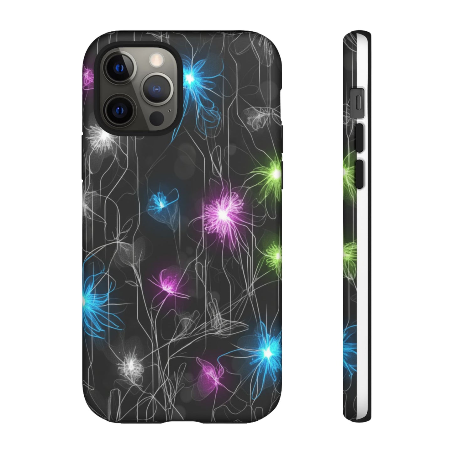 Neon Floral Tough Phone Case — Glow Flower Protective iPhone Cover