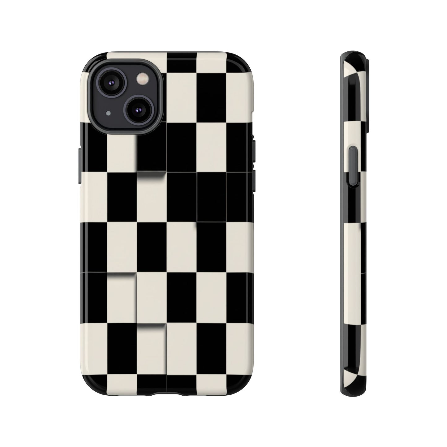 Checkerboard Tough Phone Case — Classic Black & Cream Grid Protective Cover