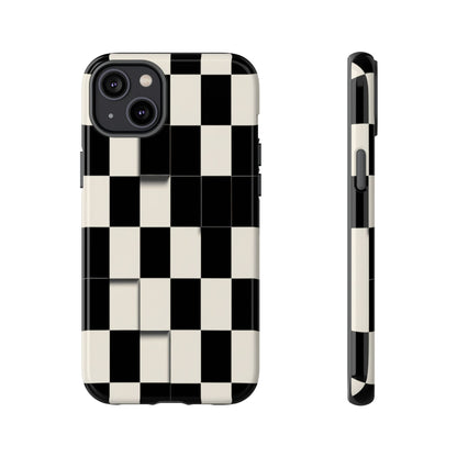 Checkerboard Tough Phone Case — Classic Black & Cream Grid Protective Cover