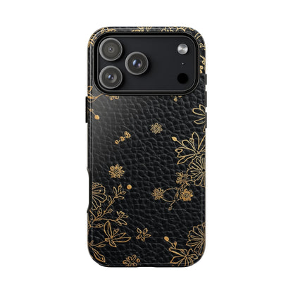 Floral Gold Foil Leather Texture Tough Phone Case