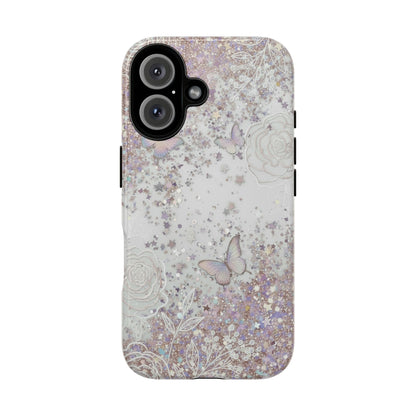 Butterfly Glitter Tough Phone Case — Floral Sparkle Protective Case