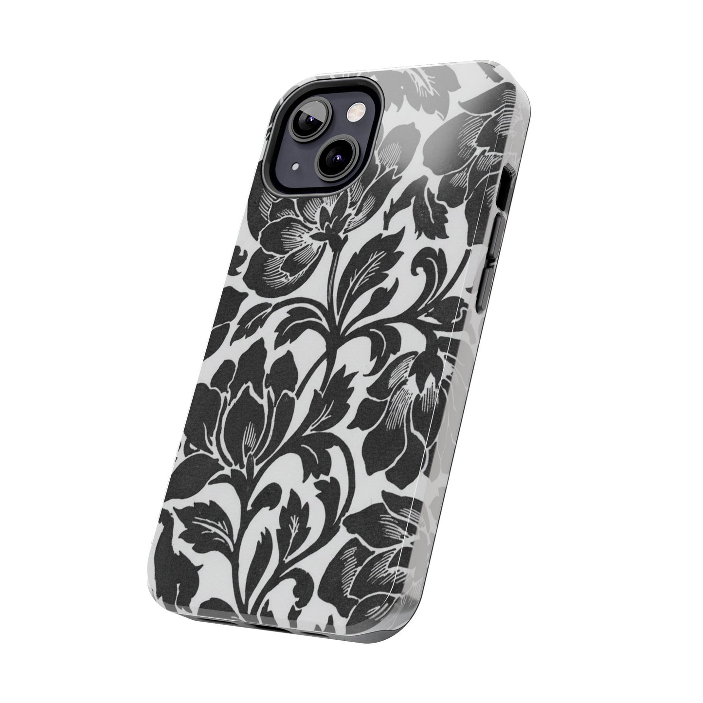 Tough Phone Case — Black & White Vintage Floral Protective Cover