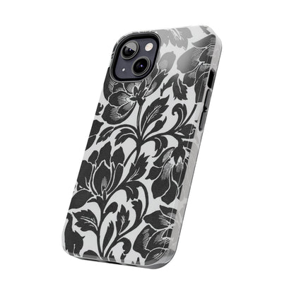 Tough Phone Case — Black & White Vintage Floral Protective Cover